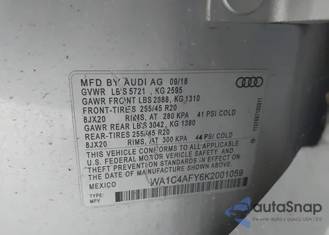 2019 Audi Sq5 3.0T Premium z USA, uszkodzony, nr VIN WA1C4AFY6K2001059